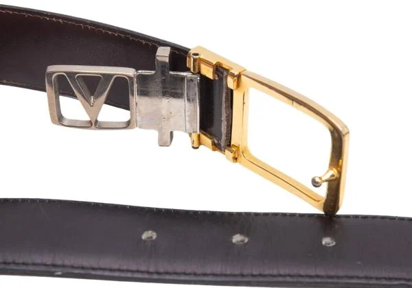 ヴァレンティノVALENTINO Vバックルレザーベルト 黒 (K-152449)