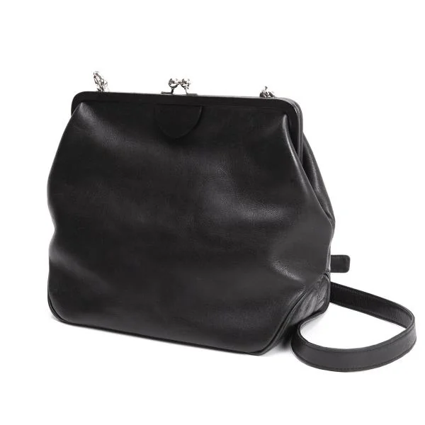 ワイズY's レザーがま口ショルダーバッグ 黒 (K-158930)