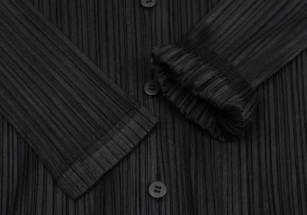プリーツプリーズPLEATS PLEASE プリーツスタンドカラーシャツ 黒3 (K