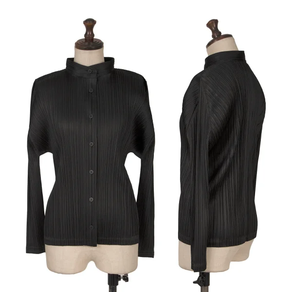 プリーツプリーズPLEATS PLEASE プリーツスタンドカラーシャツ 黒3 (K