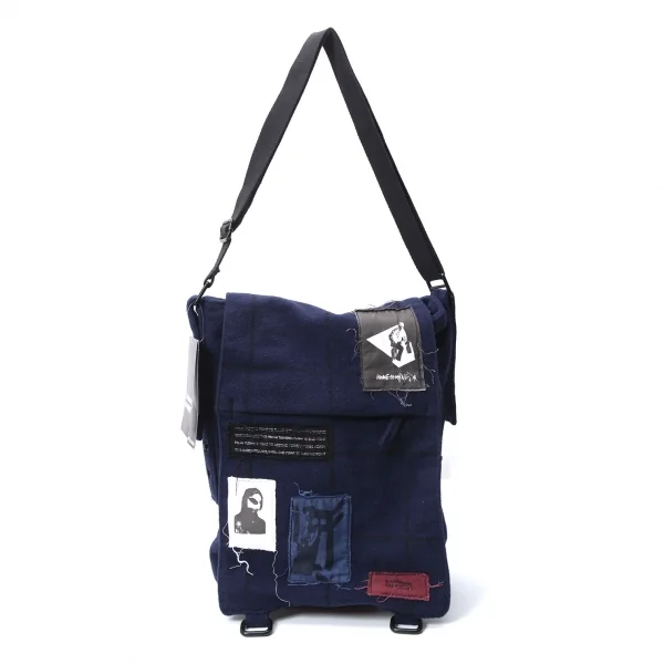 RAF SIMONS×EASTPAK Patchwork Check Wool Shoulder Bag Navy (K-128602)