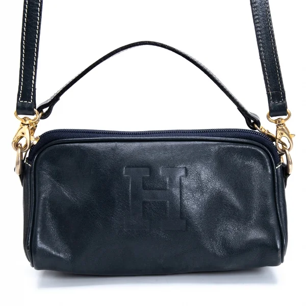 ヒロフHIROFU レザーHエンボスショルダーバッグ 紺 (K-129306)