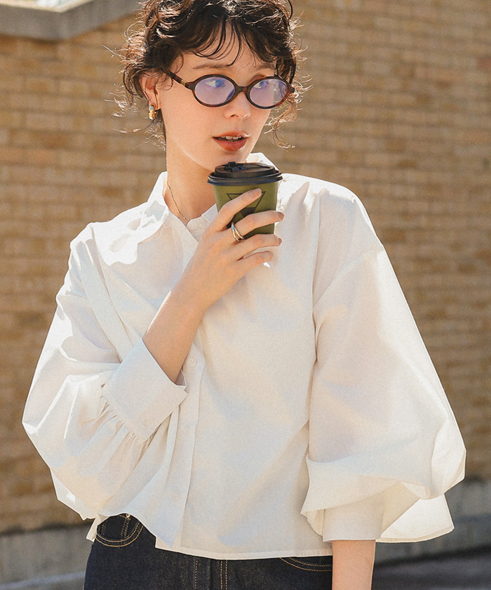 クロップド丈ギャザーデザインシャツ | titivate