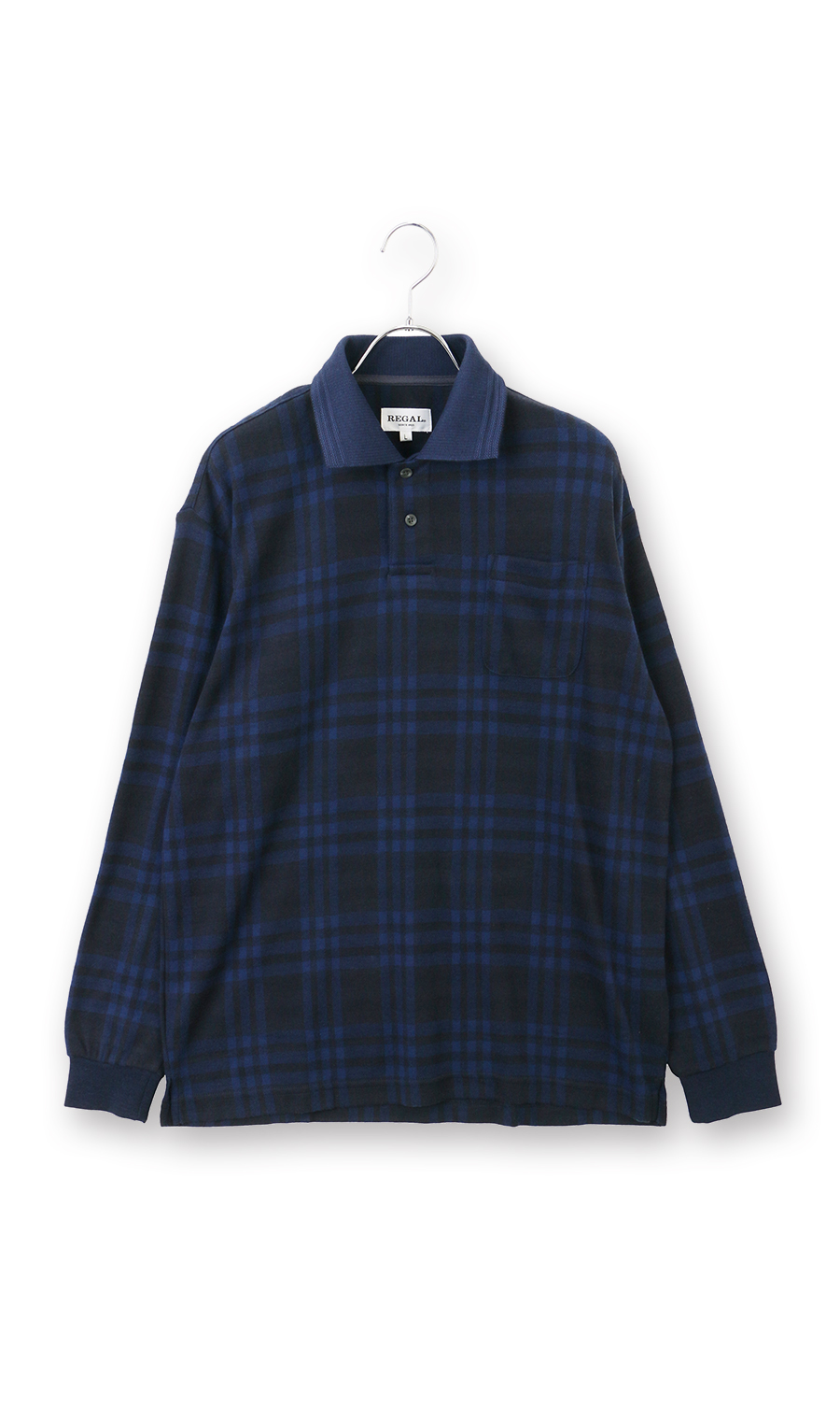ウールライクチェックポロシャツ【長袖】 (654116-23) | REGAL(黒