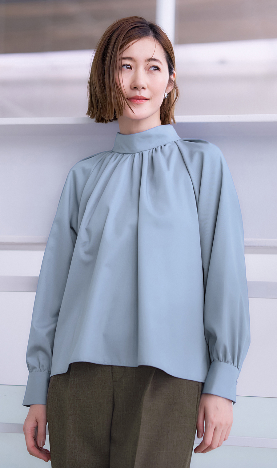 ハイネックギャザーブラウス【長袖】 (ABL25145-22) | ANCHOR WOMAN