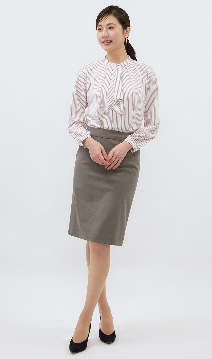 フリルタイストライプブラウス《長袖》 (ABL25106-74) | ANCHOR WOMAN