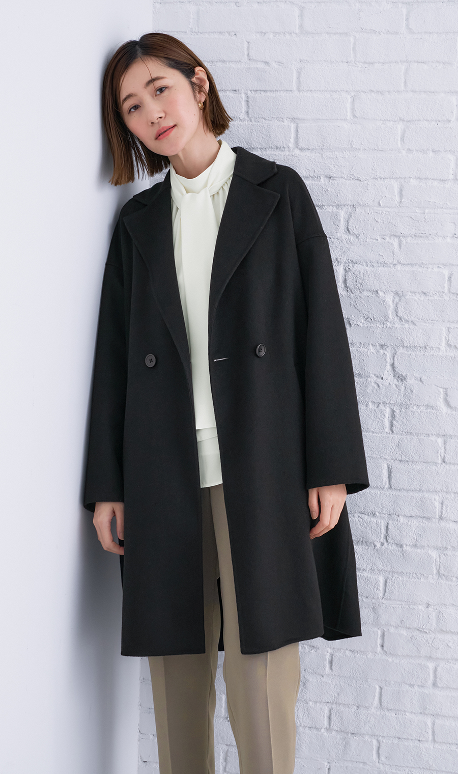 リバーAラインコート《ウール混》《ミドル丈》 (ACR5132-01) | ANCHOR