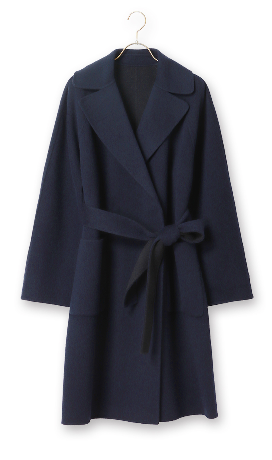 □ベルト付きビックカラーコート《カシミヤ混ウール》《WEB・アオプラ