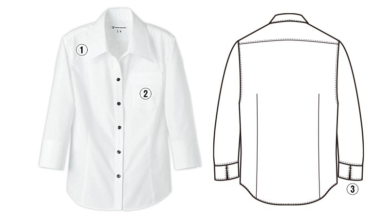 WH7613-0 セブンユニフォーム オープンカラーシャツ/七分袖(女性用