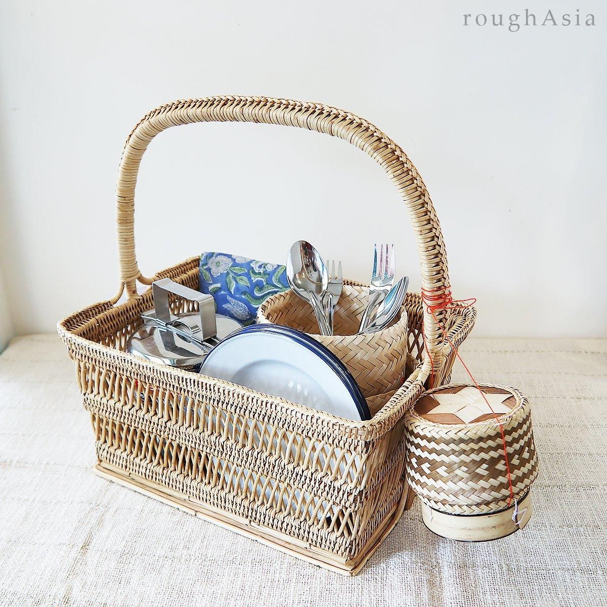 タイ》ラタン編み 手さげバスケット 角型 ｜アジアの日用品と雑貨