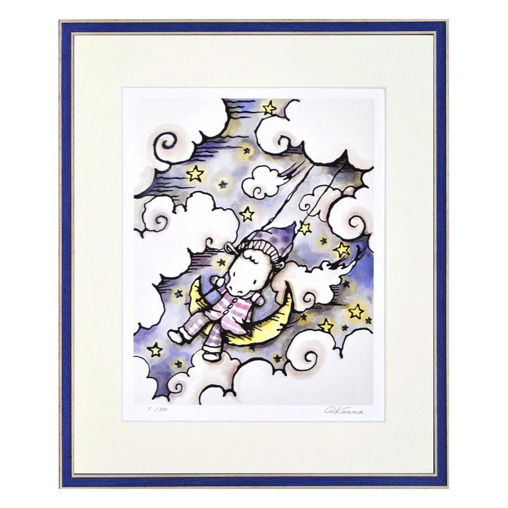 絵画 インテリア 額付(黒) 油絵 F4-040314 可愛い子供たち 雨あがり