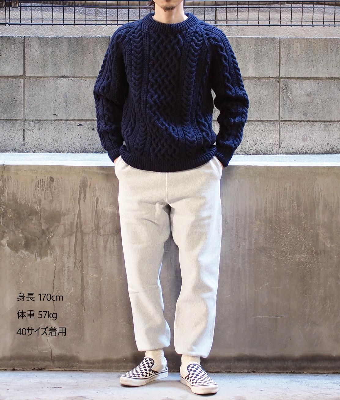 INVERALLAN】1A CREW ARAN - NAVY インバーアラン アランセーター