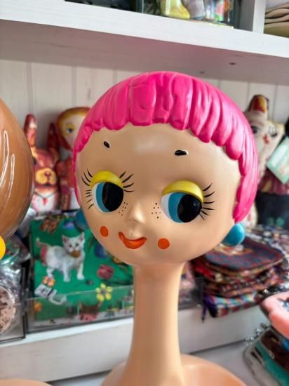 レトロ】ツイッギー風 ヘッドマネキン ディスプレイ・スタンド ピンク