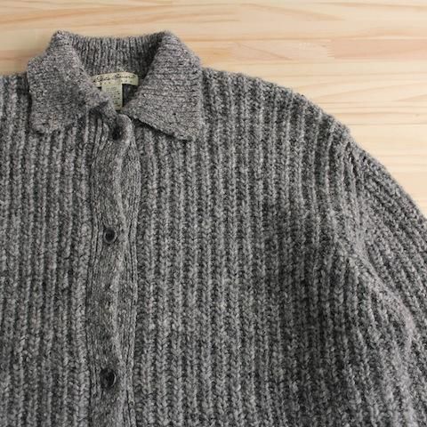 90's UK製 エディーバウアー ニットカーディガン ミックスグレー