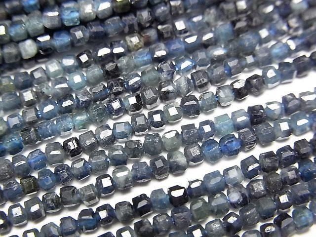 インディゴライトトルマリン キューブカット2×2×2mm 1連｜天然石ビーズ