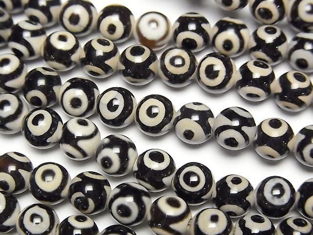 三眼天珠（さんがんてんじゅ） ラウンド6mm ブラック×ホワイト 1連