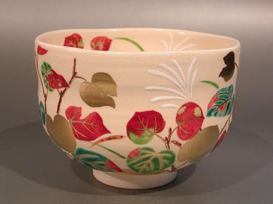 茶道具 抹茶茶碗 丸葉 楓、花蝶窯 手塚石雲作 - 茶道具 販売の佐藤大観