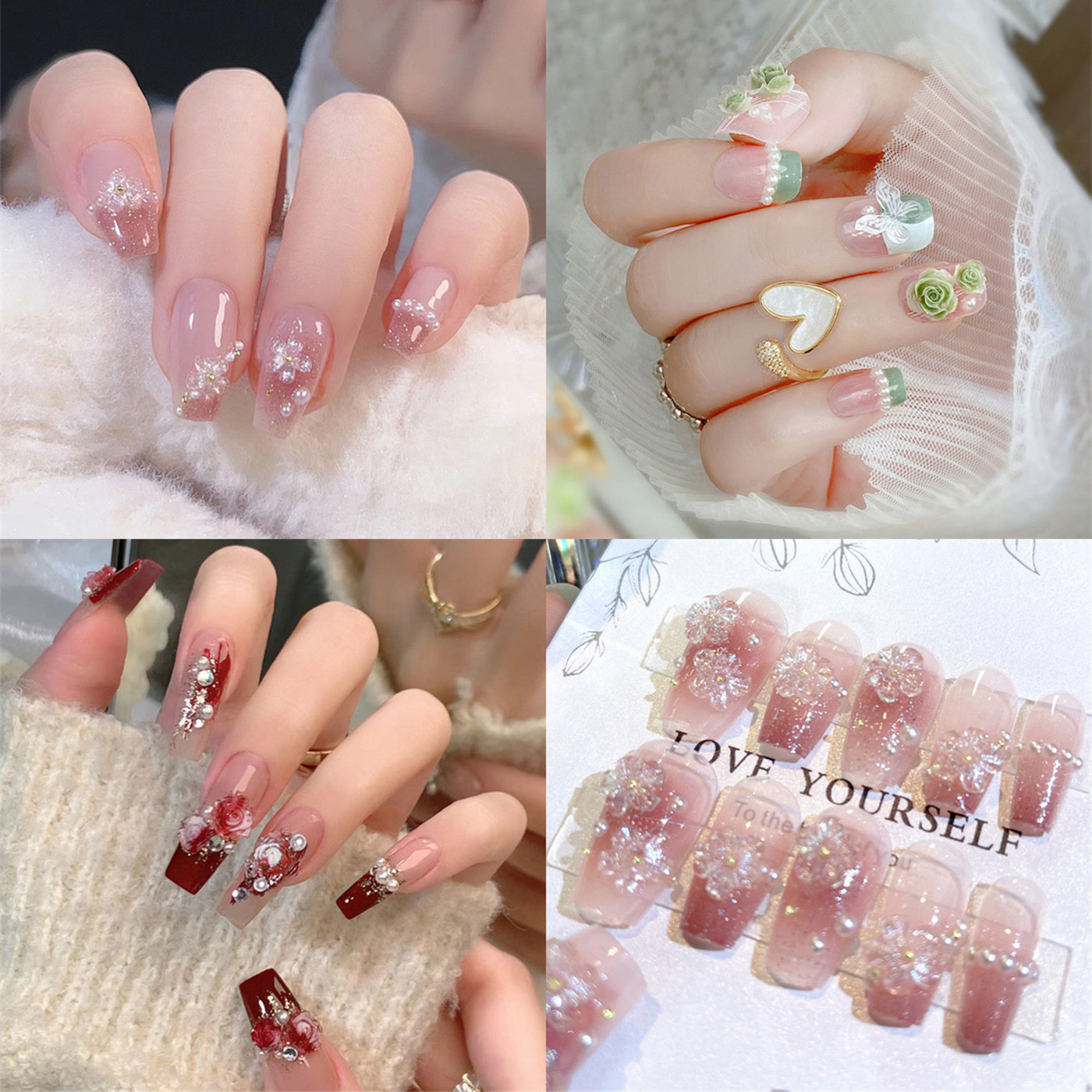 つけ爪 ネイルチップ 24ネイル枚SETチップ ネイルシール フラワー