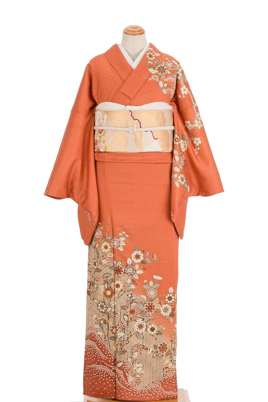 訪問着 梅の木と菊の花 裄長 - からん::アンティーク着物・リサイクル