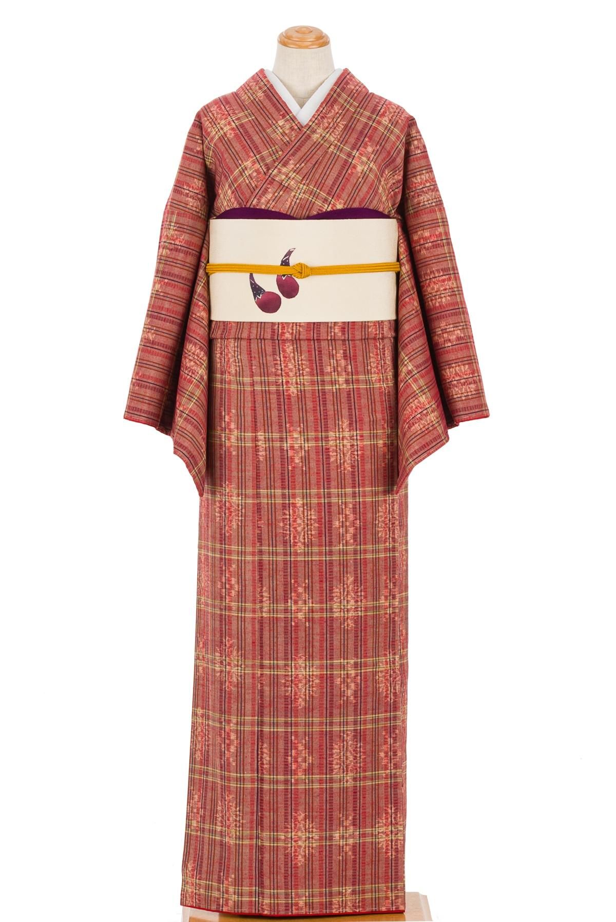 紬 格子と絣柄 - からん::アンティーク着物・リサイクル着物の通販サイト