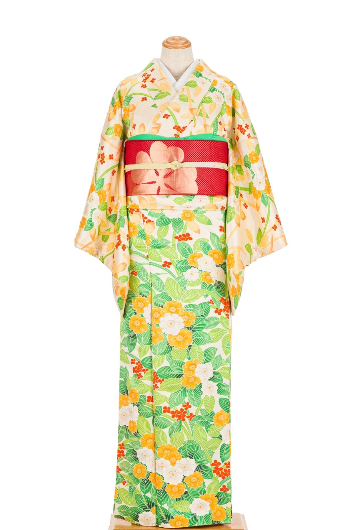 総柄訪問着 鮮やかな色彩の花々 - からん::アンティーク着物