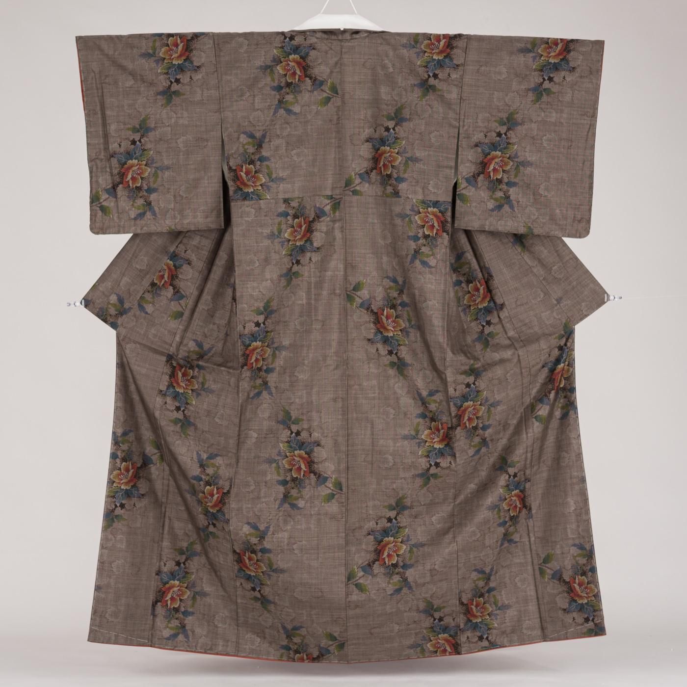 大島紬 赤い花 - からん::アンティーク着物・リサイクル着物の通販サイト