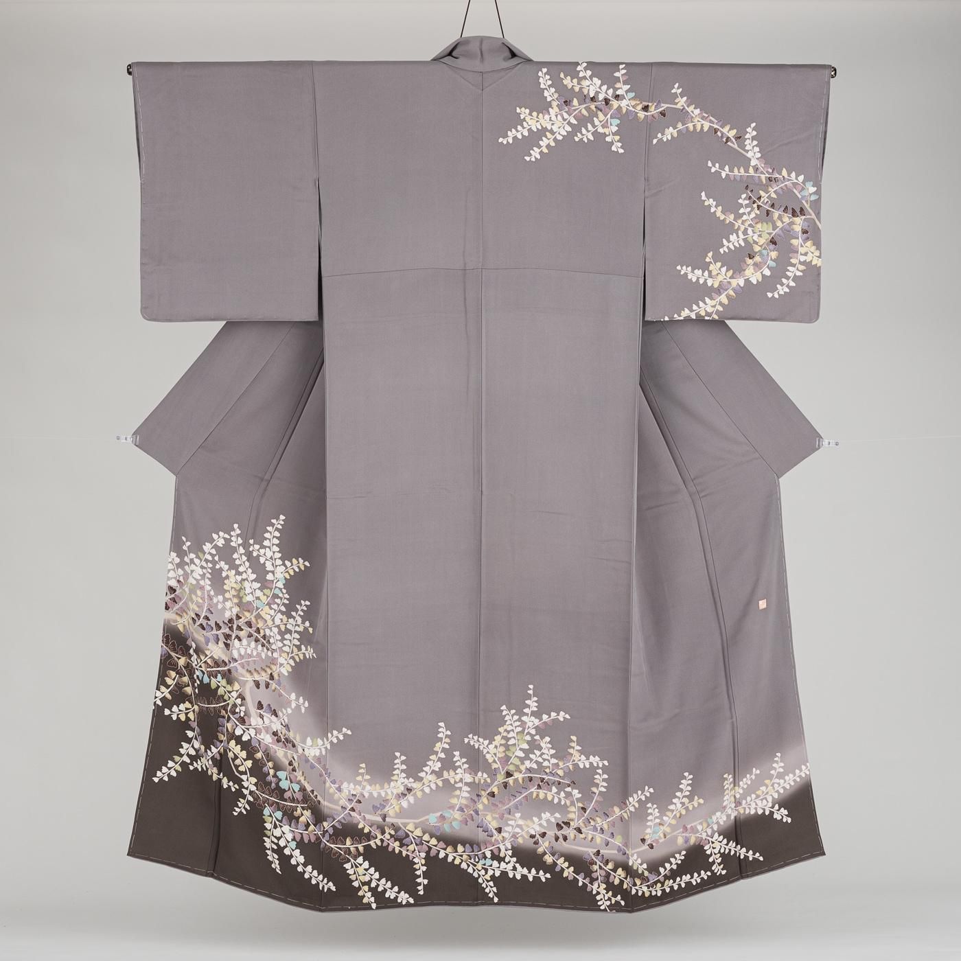 訪問着 手描き友禅 葉模様 作家物 - からん::アンティーク着物