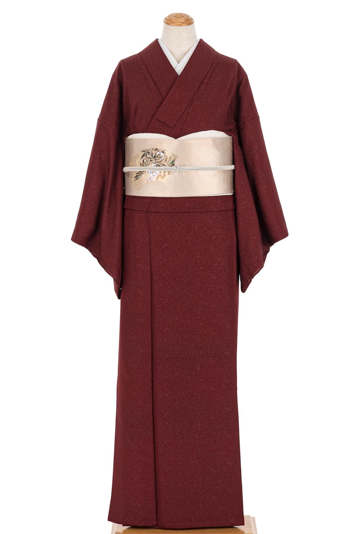 単衣 色無地 一つ紋 銀通し 濃紅 - からん::アンティーク着物