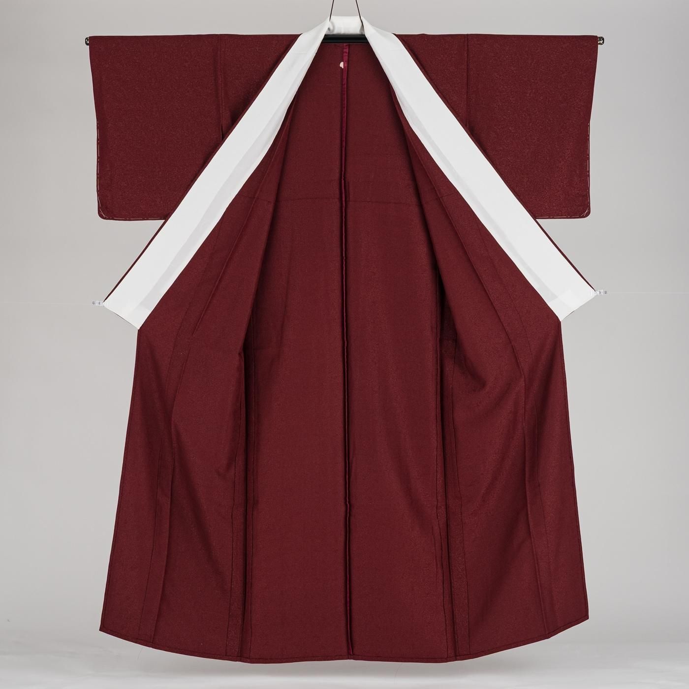 単衣 色無地 一つ紋 銀通し 濃紅 - からん::アンティーク着物