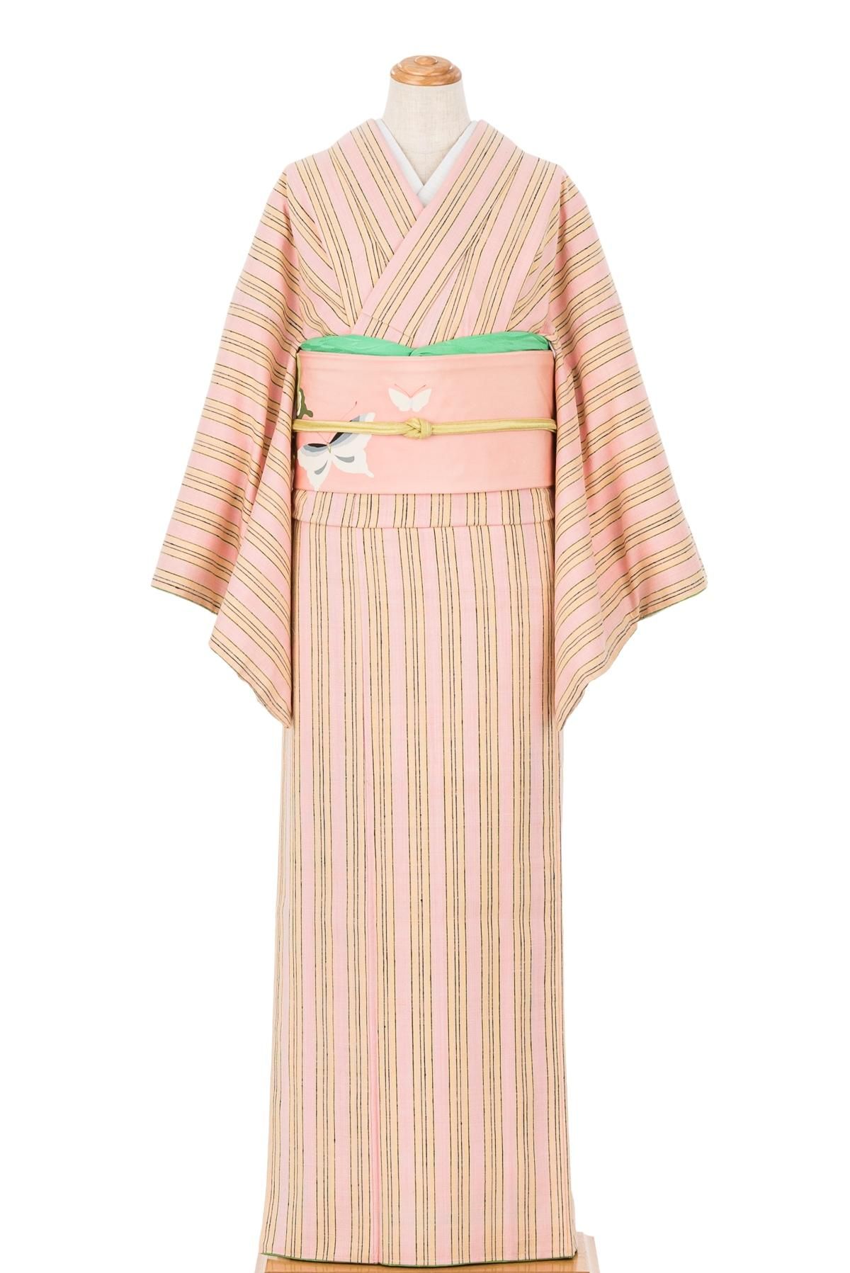 紅花紬 新田秀次作 太子間道 - からん::アンティーク着物・リサイクル