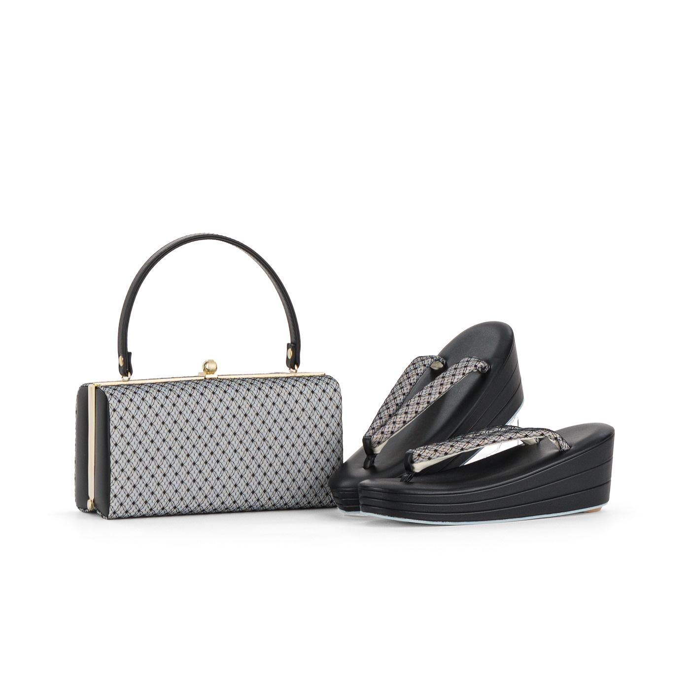 F】フォーマル向け 草履バッグセット レース 黒 - からん