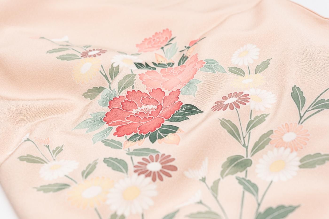 訪問着 手描き友禅 牡丹や梅など 作家物 - からん::アンティーク着物