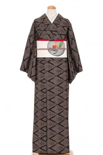 大島紬 訪問着 縞に花更紗模様 裄長 - からん::アンティーク着物