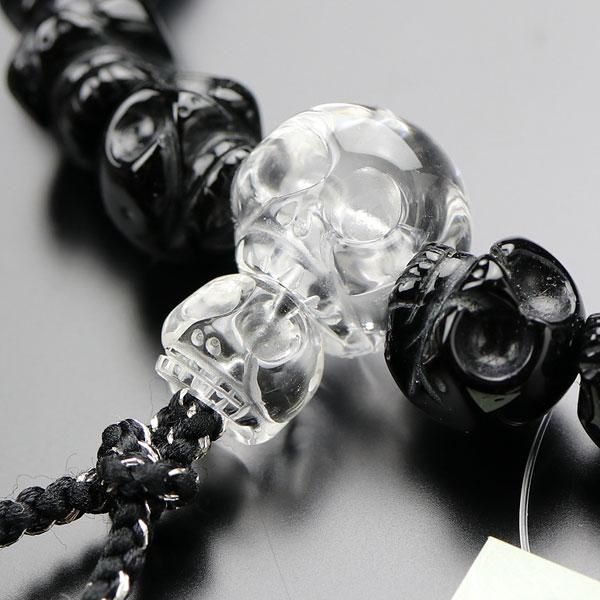 数珠 男性用 22玉 髑髏彫り 黒オニキス 本水晶 正絹2色房 ドクロ