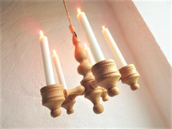 レア・モデル！北欧木製シャンデリア/吊り下げキャンドル・ホルダー