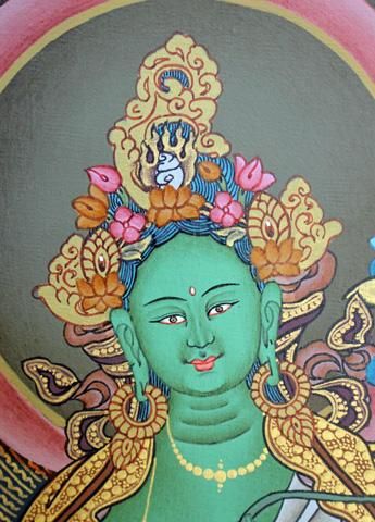 緑多羅菩薩（グリーンターラ）[S]・タンカ（仏画）｜彩雲