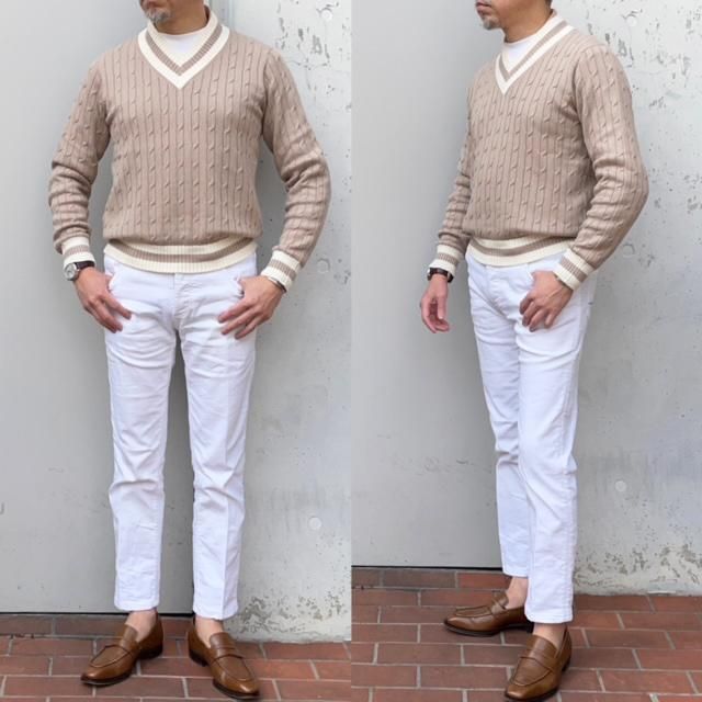 Drumohr 【ドルモア】 カシミア混紡8Gコットン・チルデンセーター