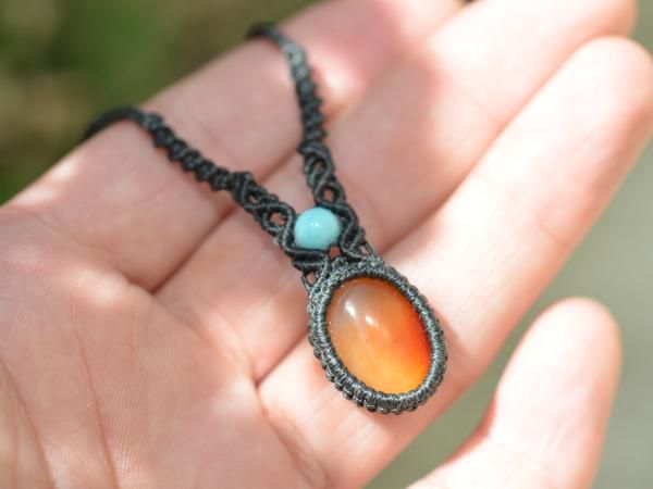 マクラメデザインネックレス／カーネリアン（インド産） - 貴石工房