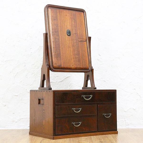 大正昭和初期 栃材鏡台 和の趣ある化粧台