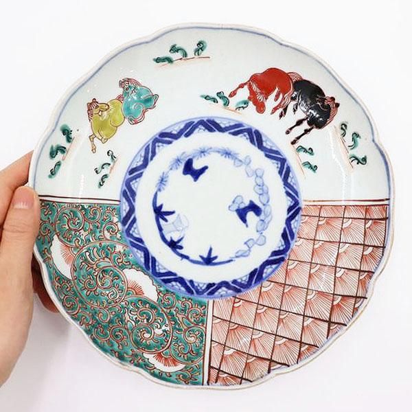 アンティーク 赤絵 七寸皿 和食器｜直径21.5 高さ4｜カラフル動物柄