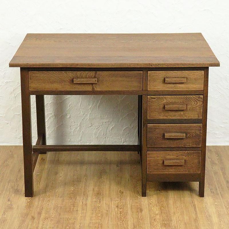 ナラ×ケヤキ材のレトロ片袖デスク｜幅106.5cm・収納力と実用性を備えた