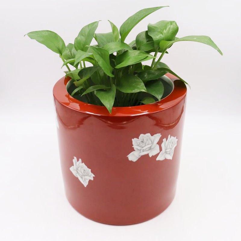 ノリタケ火鉢 赤地白薔薇 直径26cm 昭和31年頃