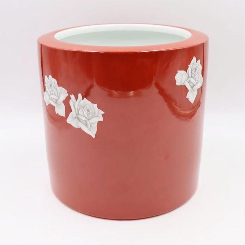 ノリタケ火鉢 赤地白薔薇 直径26cm 昭和31年頃