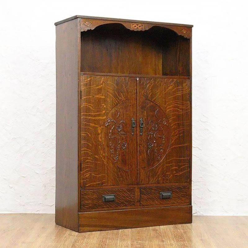 昭和レトロなアンティーク本箱｜ガラス扉と引出し5杯付きで収納力も