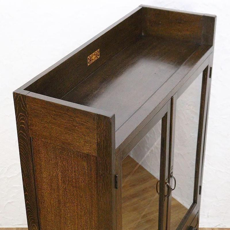 昭和レトロなアンティーク本箱｜ガラス扉と引出し5杯付きで収納力も