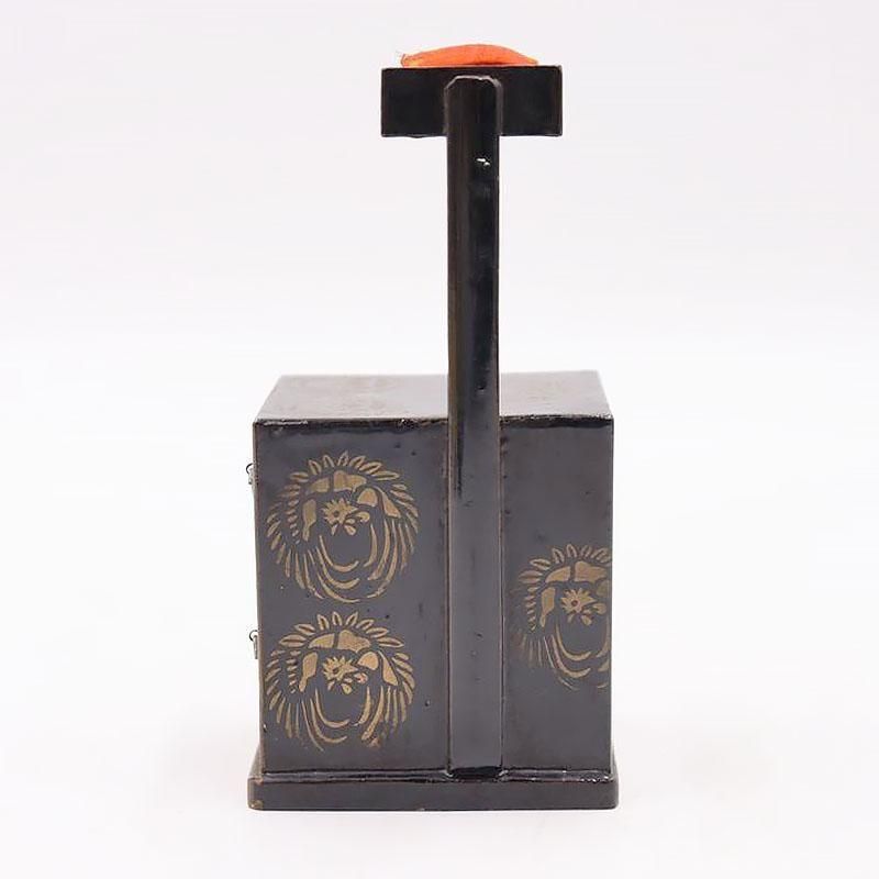 雛道具 黒塗 ミニチュア 針山付きお針箱 大正時代 黒塗り 木製