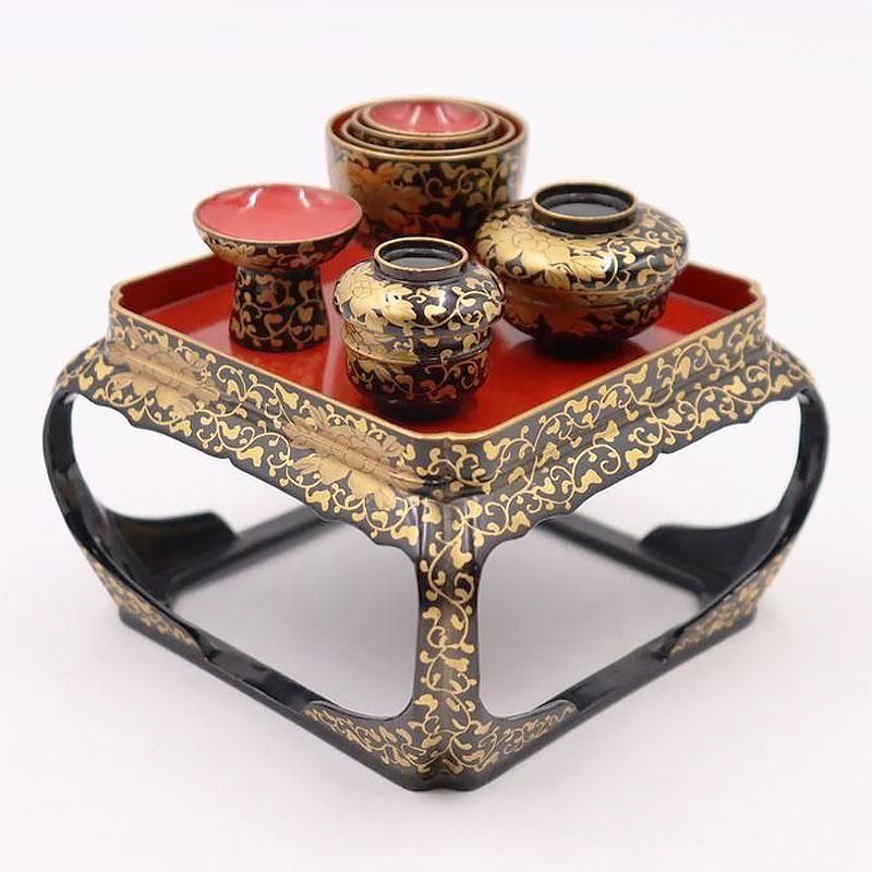 雛道具 黒塗 ミニチュア お膳セット 大正時代 黒塗り 木製