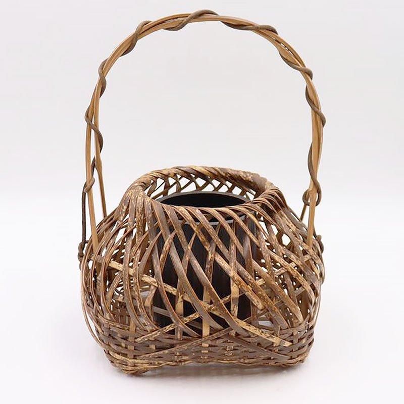 竹籠 日本製 和風 大正昭和初期 花器 幅23cm