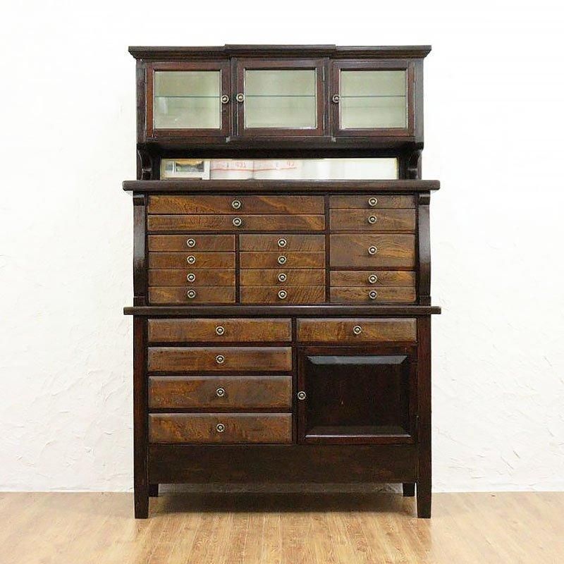 デンタルキャビネット ケヤキ材 大正時代 引出し付き