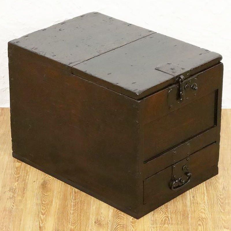 江戸明治の銭箱 杉材 小引き出し付き